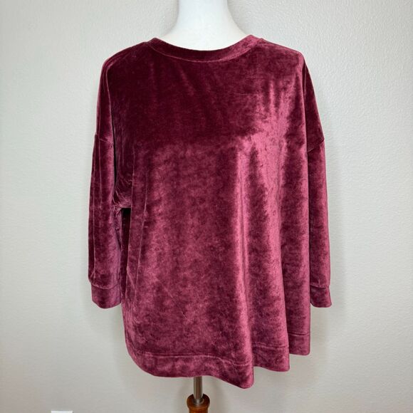Garnet Hill Sweaters - GARNET HILL Moonrise Velour Pullover Top XL Burgundy Dolman Sleeve Boxy Oversize